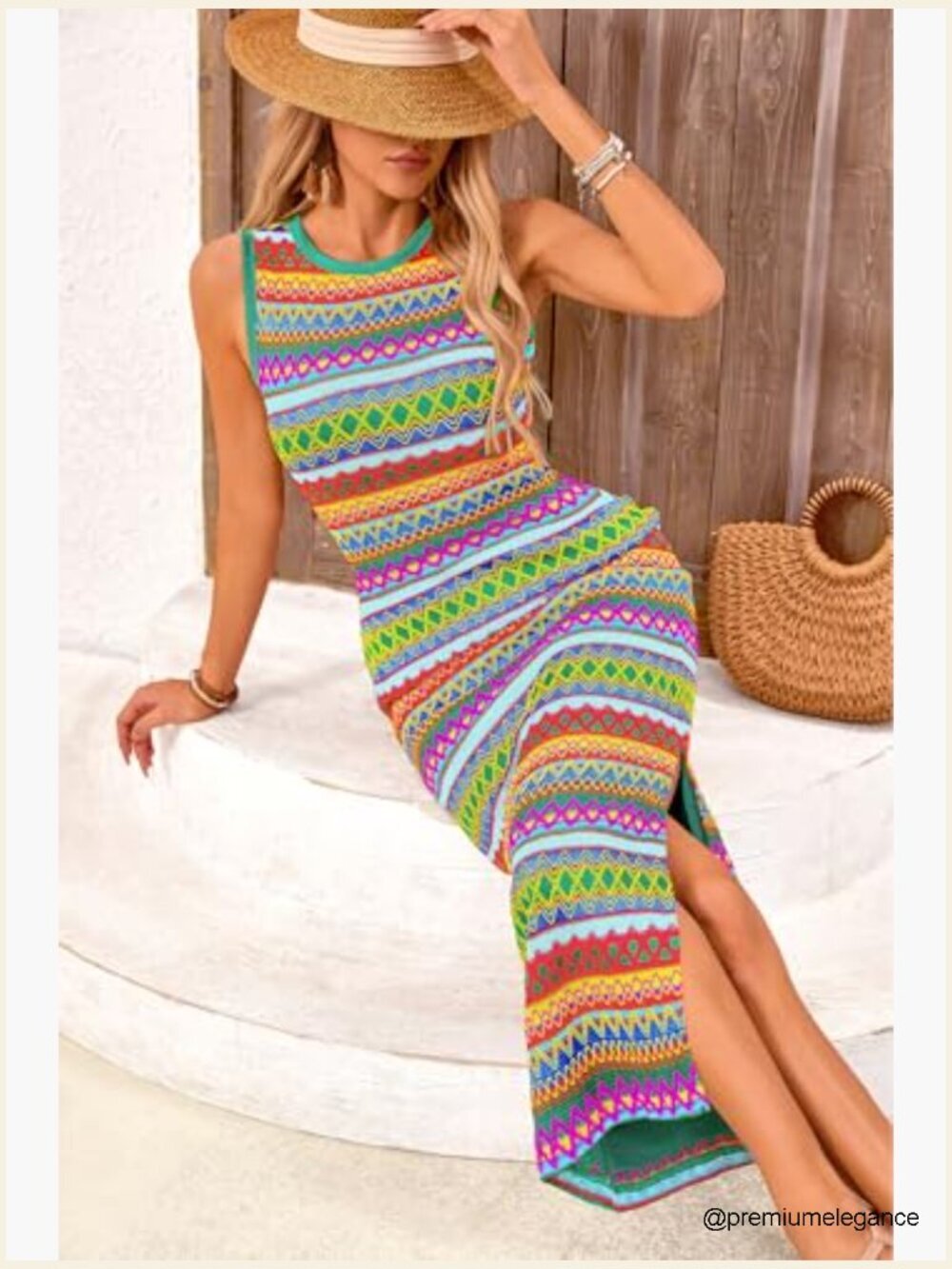 Sleeveless Maxi Dress, Bodycon Fit, Side Slit, Casual Long Dress - Picture 6 of 7